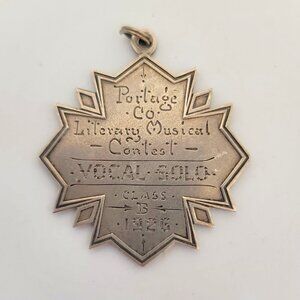Sterling "Portage Co Literary Musical Contest Vocal Solo Class C 1926" Medal